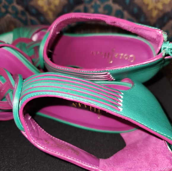 Cole HaanSandal Vivian Twist Purple & Green High Heel Open Toe 8 B Zip - Picture 4 of 6